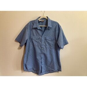 Western Frontier Pearl Snap‎ Shirt Men Size XL Short Sleeve Blue Cowboy